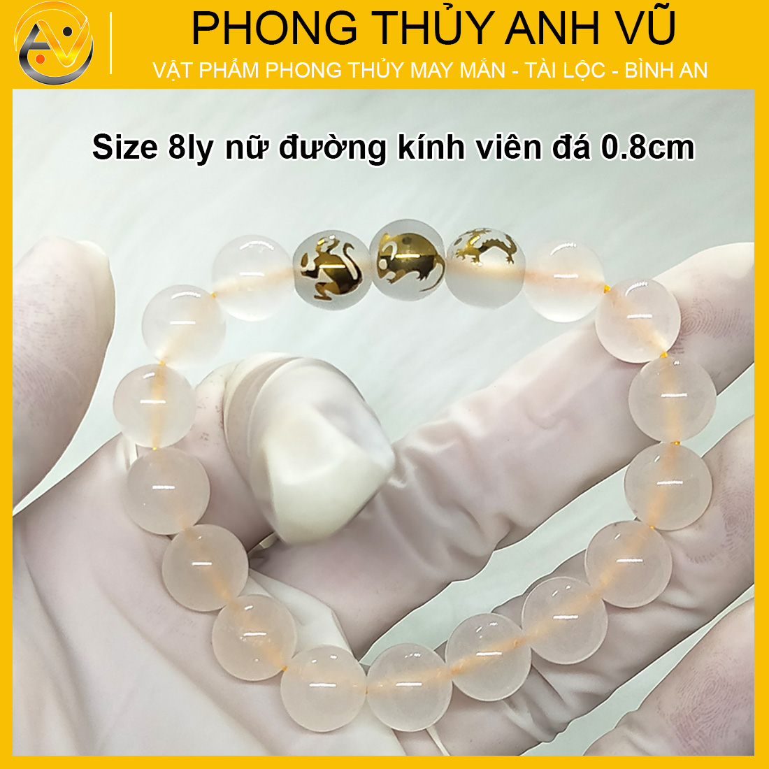 Vòng tay mã não trắng tam hợp thân tý thìn đã khai quang - size 8 10ly cho nữ - may mắn tài lộc - Vòng Tam Hợp Anh Vũ