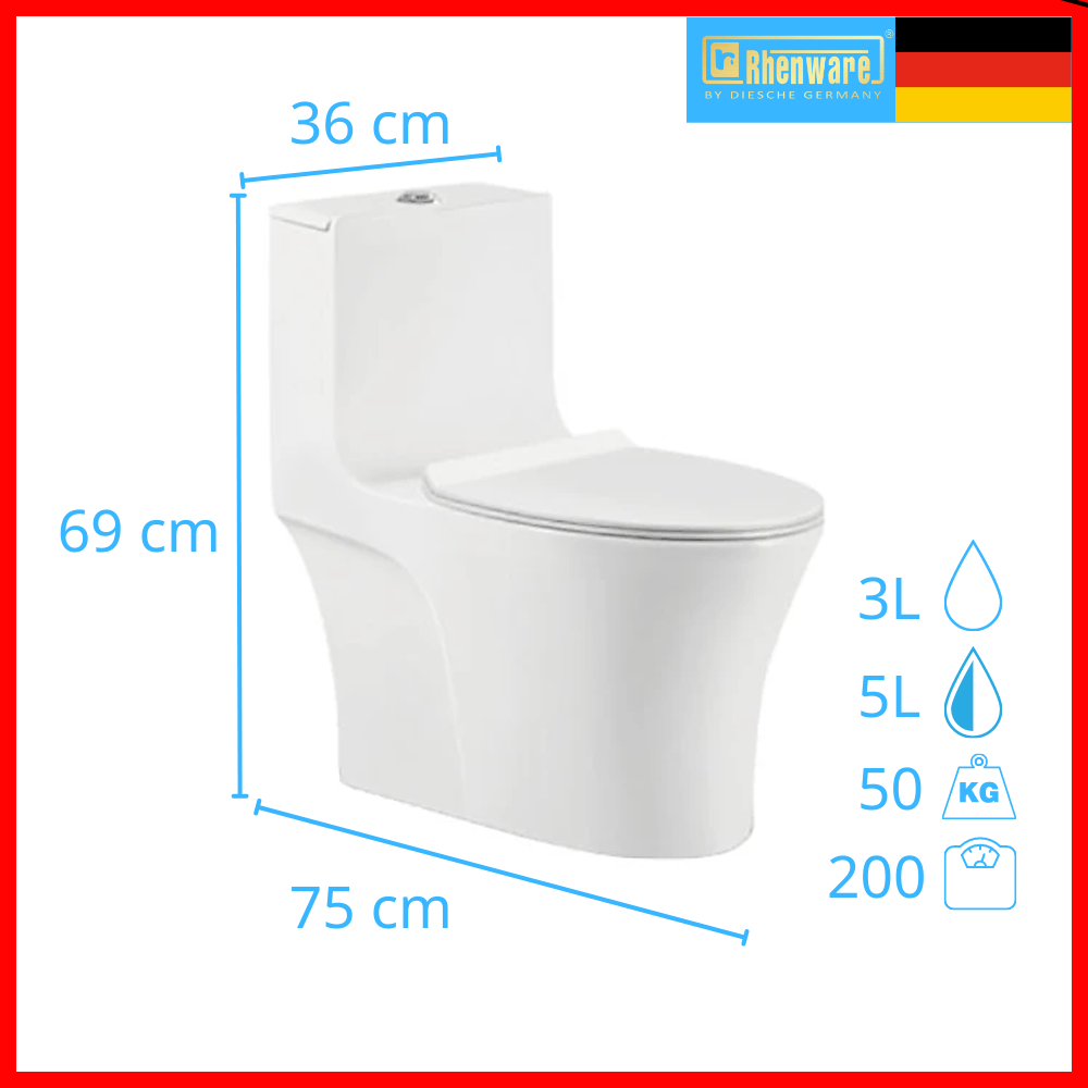 BỒN CẦU 1 KHỐI, NHẬP KHẨU CAO CẤP CHÍNH HÃNG RHENWARE CB-65002