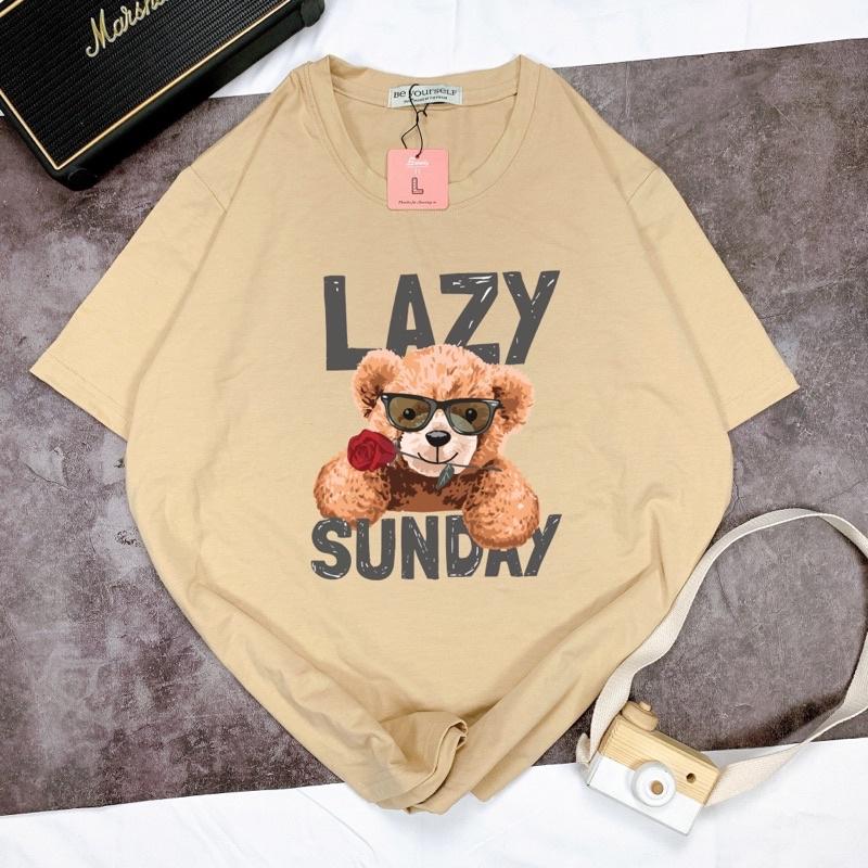 Áo Thun Tay Ngắn UNISEX in decal Gấu Lazy - Hình chụp thật