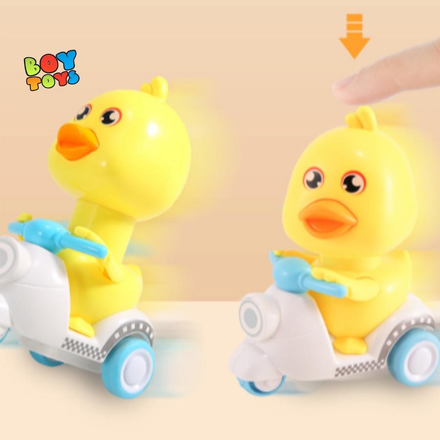 Đồ chơi vịt vàng chạy xe máy dễ thương, đầu xoay 360 độ, bốc đầu thú vị cho bé