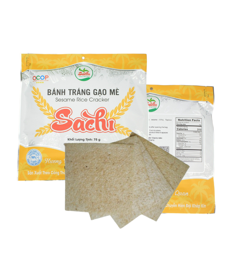 Thùng 25 Gói Loại 75Gram, Bánh Tráng Gạo Mè Cao Cấp Nướng Sẵn Sachi