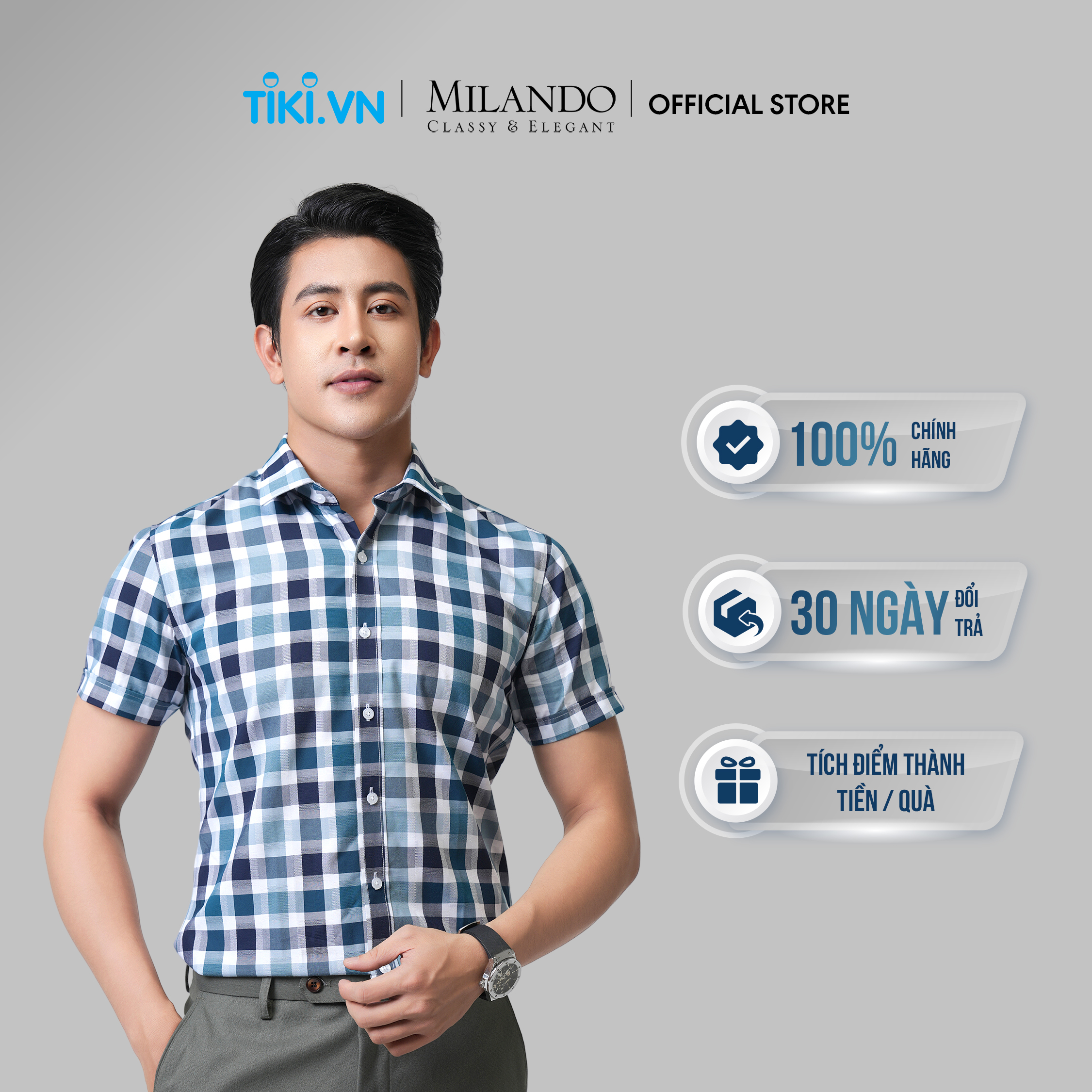 Áo Sơ Mi Nam Ngắn Tay Cao Cấp MYMILANDO Màu Xanh, Hoạ Tiết Caro - Form Rộng Vừa, Kiểu Dáng Trẻ Trung, Thời Trang Công Sở, Dạo Phố, Sự Kiện Sang Trọng