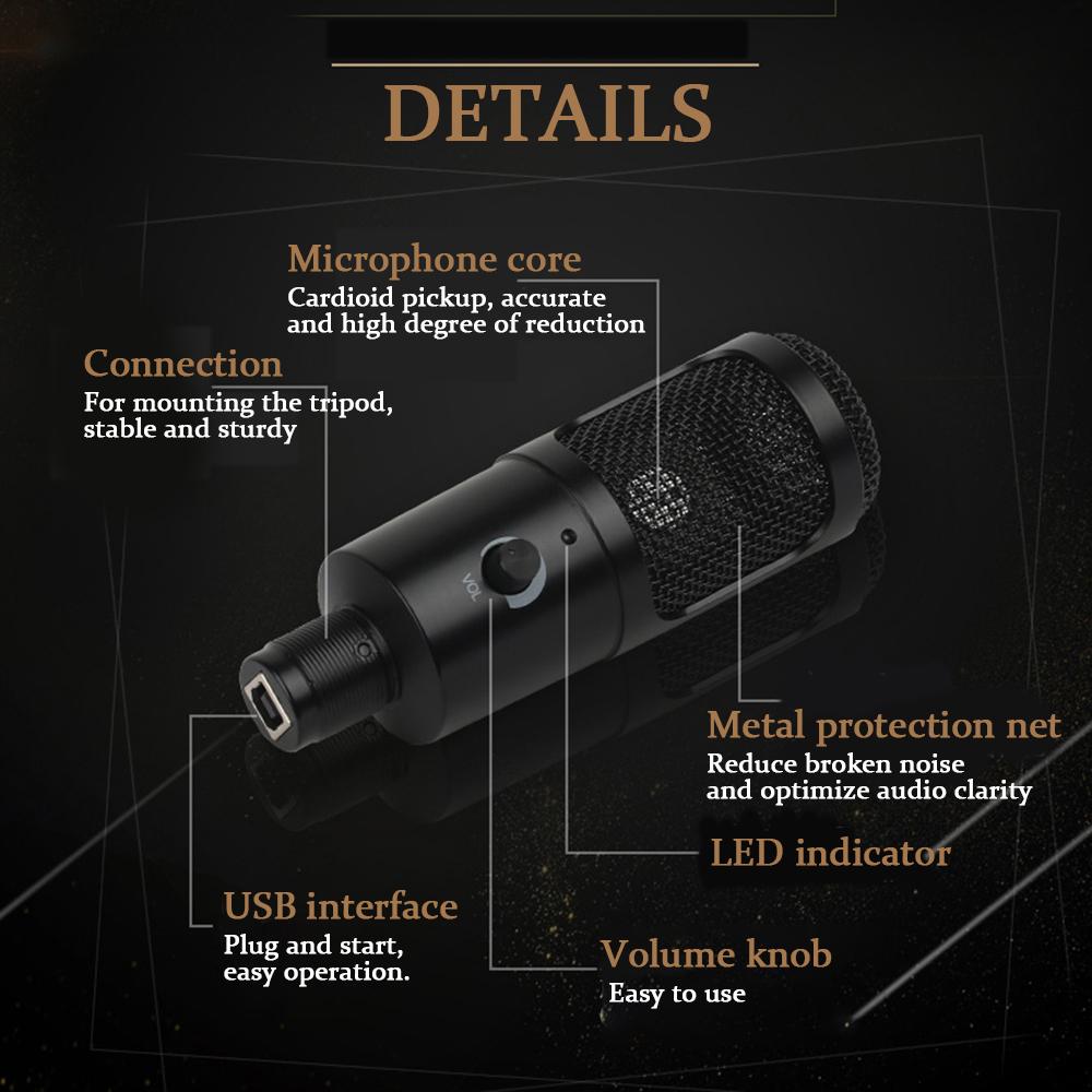 Micrô Ghi âm Giọng hát đế kim loại nhỏ cho máy tính xách tay USB Home