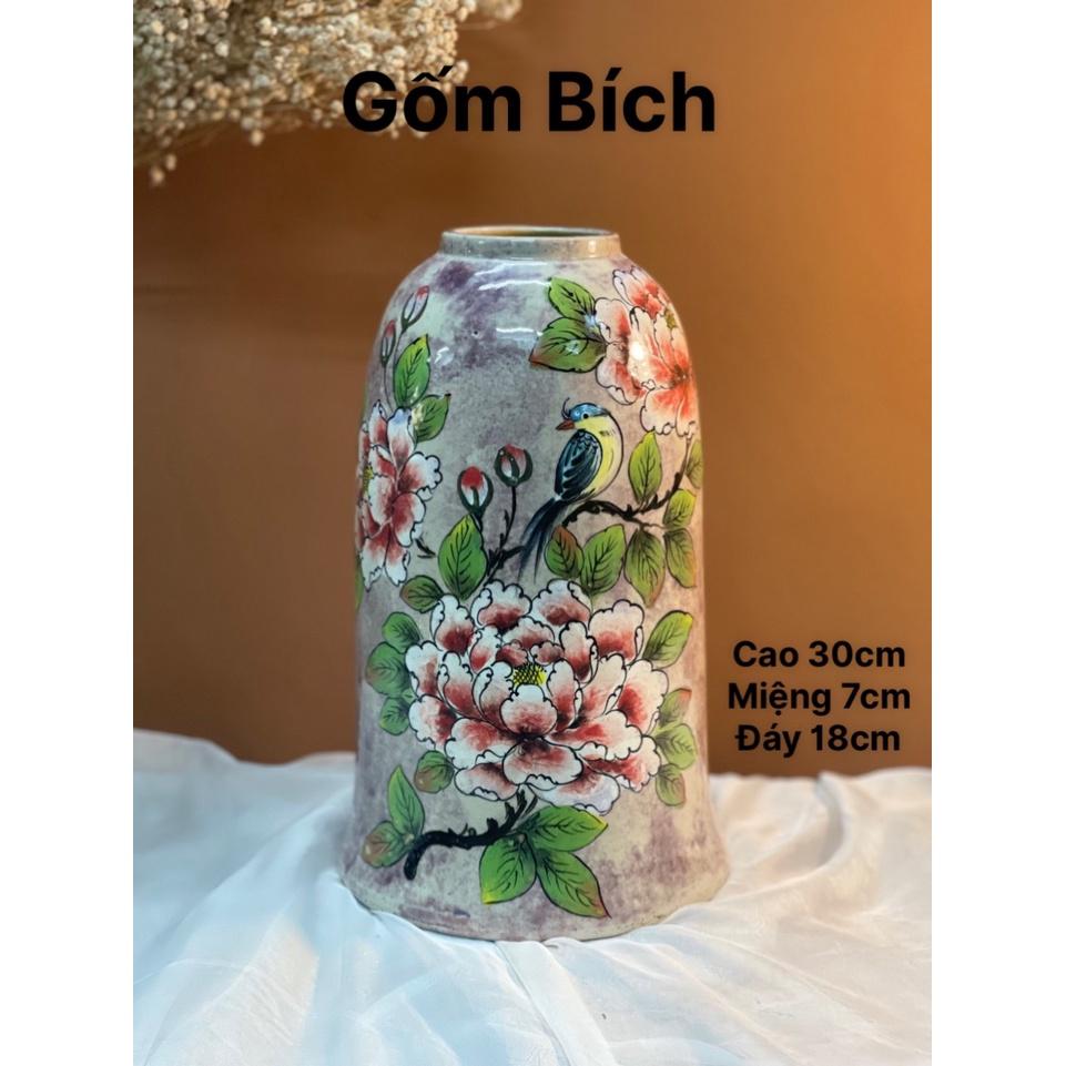 Bình Hoa Lọ Hoa Dáng Chuông Cao 30cm Khắc Tay Vẽ Tay Thủ Công Nhiều Mẫu Men Đẹp Gốm Sứ Bát Tràng - Gốm Bích