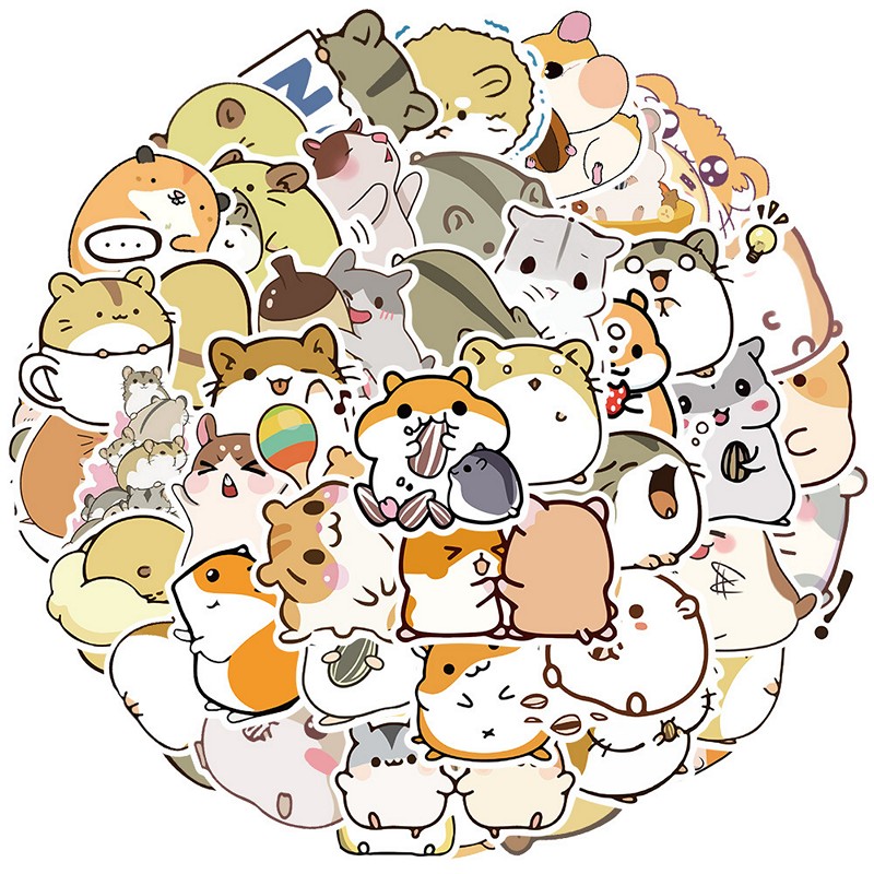 Sticker 50 miếng hình dán Cute Hamster