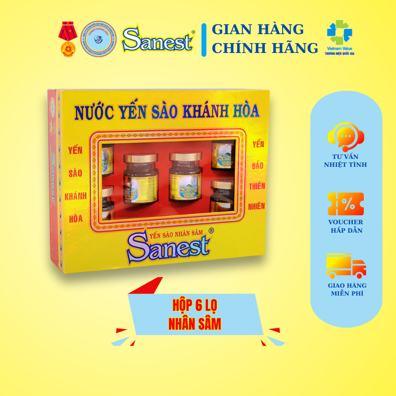 [Hộp 6 lọ] Nước Yến sào Khánh Hòa Sanest Nhân sâm lọ 70 ml