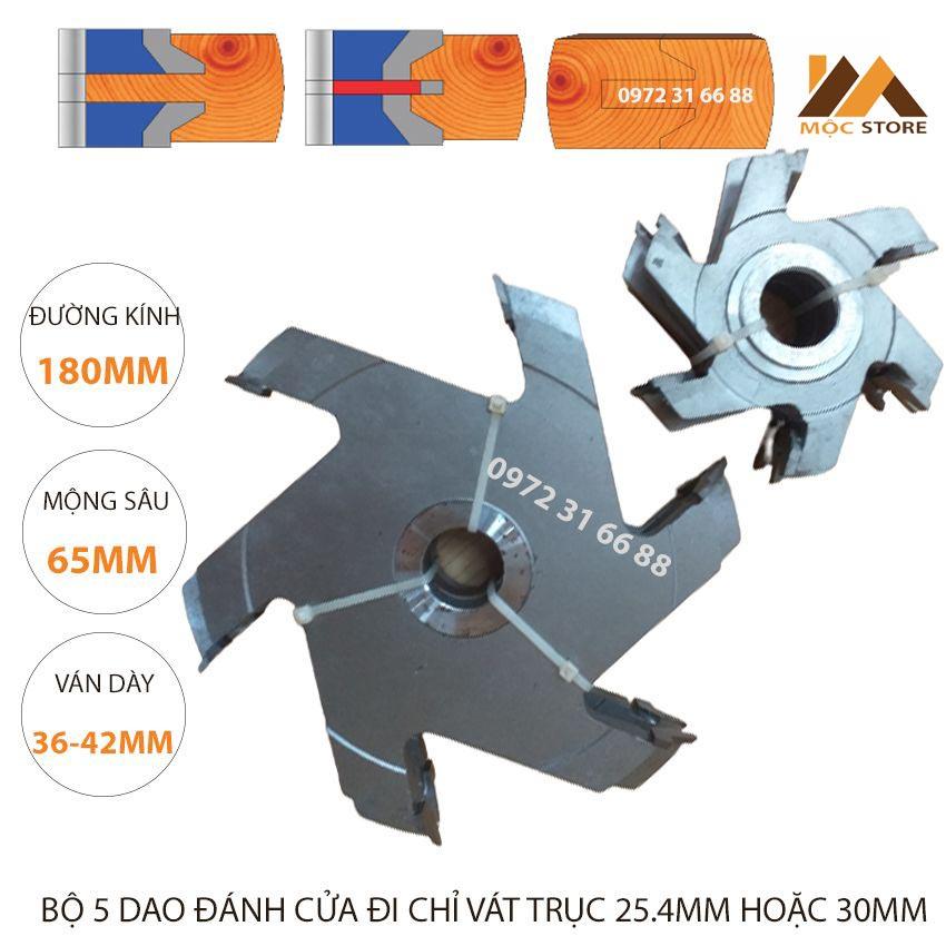 BỘ 5 DAO ĐÁNH MỘNG CỬA CHỈ VÁT ĐƯỜNG KÍNH 180MM, MỘNG SÂU 65MM VÁN DÀY 36-42MM - TRỤC 25.4MM HOẶC 30MM, MŨI SOI GỖ