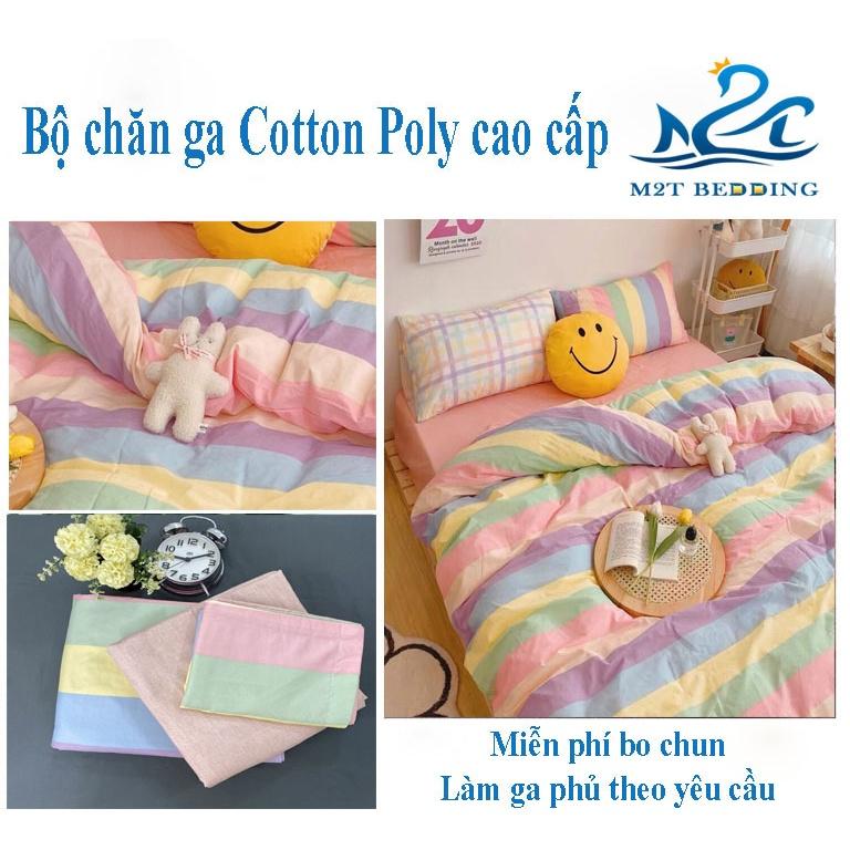 Bộ chăn ga gối Cotton poly M2T bedding kẻ caro, vỏ chăn mền, drap ga giường và 2 vỏ gối