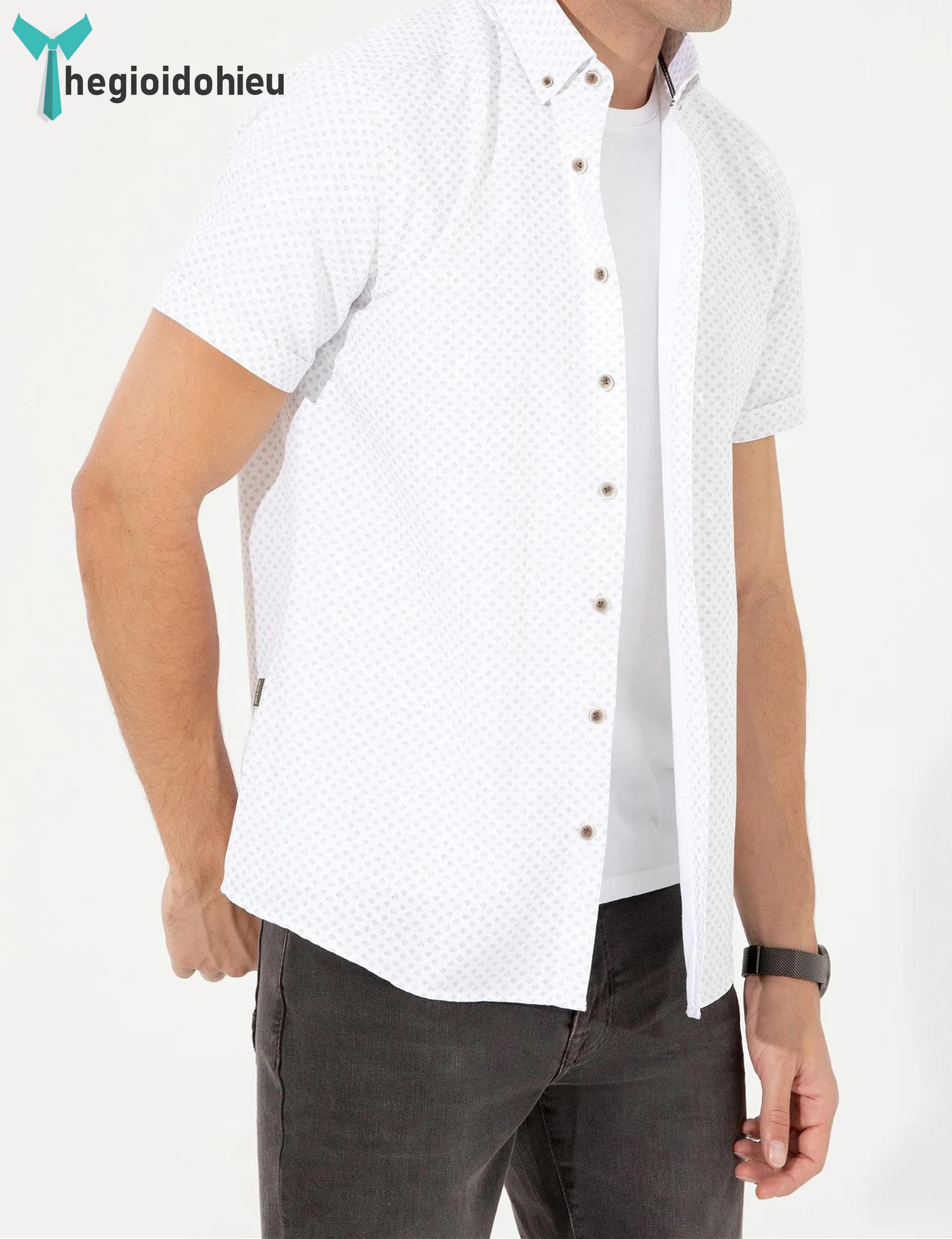Áo sơ mi nam ngắn tay Pie Cardin PCShirt101 (Trắng họa tiết) - Hàng nhập khẩu - Không túi - Trắng họa tiết
