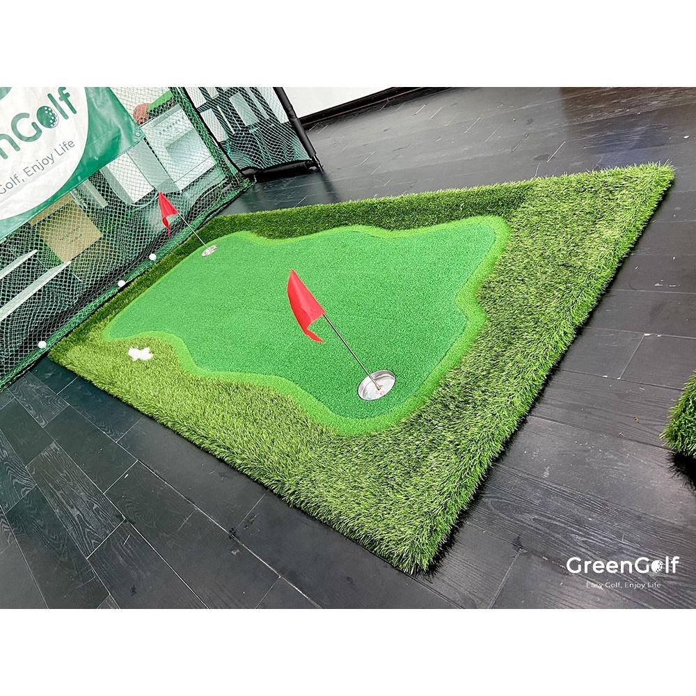 (VIDEO Thực Tế) Thảm Tập Putt Golf 2 Màu Cỏ, Viền Dày/ Kích Thước 1.25*2.5m/Mã TP03/ 3 Hố Cờ/ Tặng Kèm 5 Bóng Tập