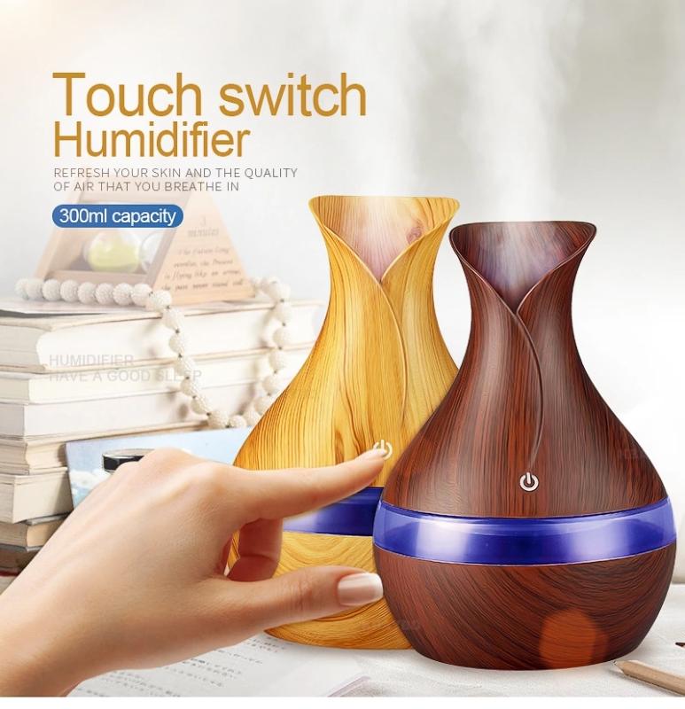 300Ml Vân Gỗ Máy Phun Sương Tạo Độ Ẩm Hương Thơm Khuếch Tán Tinh Dầu Lộc Không Khí Thơm Khuếch Tán Hộ Gia Đình Máy Phun Sương Tạo Độ Ẩm Siêu Âm Thanh Đèn Led 7 Màu Thay Thế