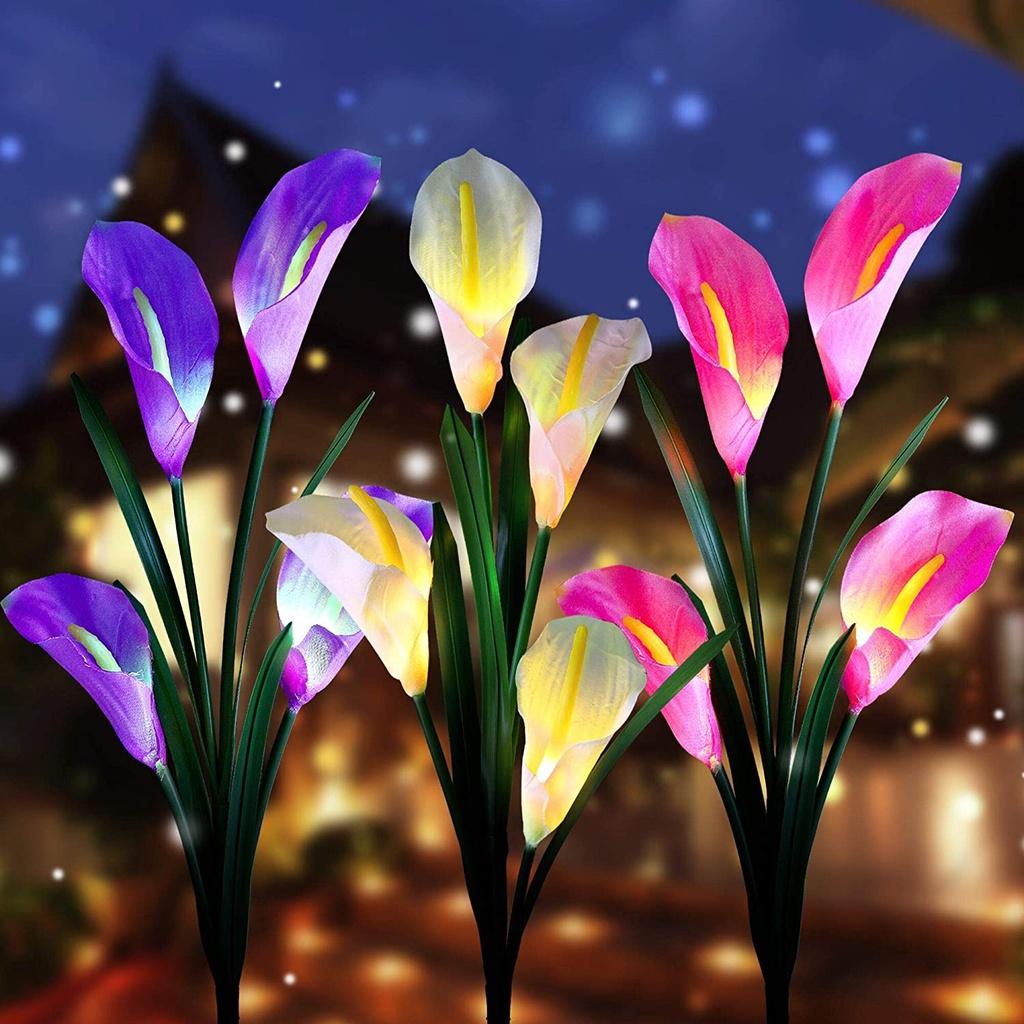 Đèn LED Năng Lượng Mặt Trời Chống Thấm Nước Hình 4 Cành Hoa Calla Trang Trí Sân Vườn Và Sân Vườn