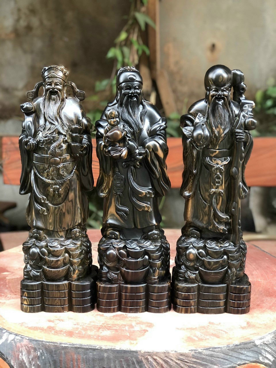 Bộ tam phúc lộc thọ bằng gỗ mun kt cao 40