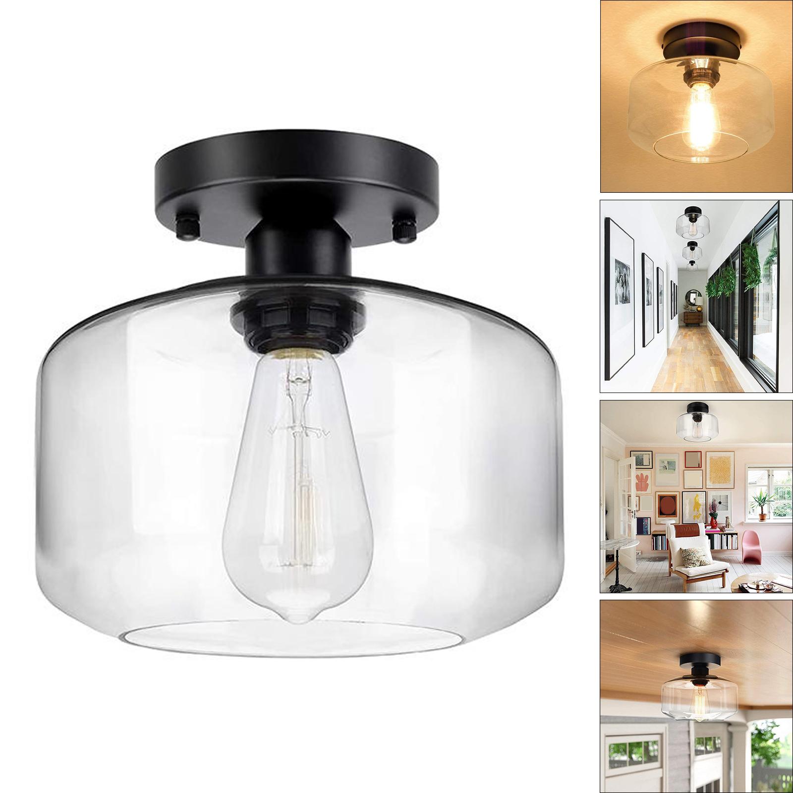 Industrial Ceiling Light Fixture with Clear Glass Shade, Semi Flush Mount Ceiling Light for Hallway, Entryway, Cafe, Bar, Corridor, Porch,Passway