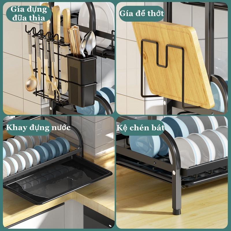 Giá để bát đĩa 2 tầng sinh viên, kệ chạn úp chén, kèm ống đũa đa năng và 2 khay hứng nước