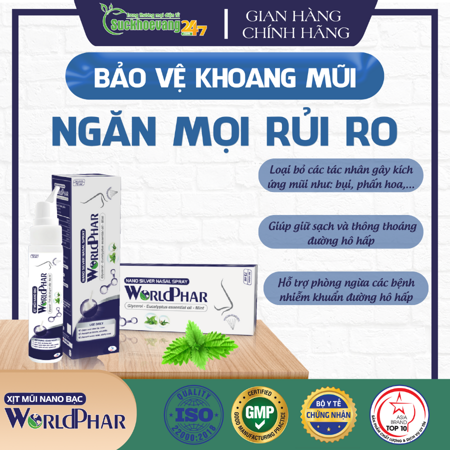 Xịt mũi Nano Bạc WorldPhar giữ sạch và thông thoáng đường hô hấp phòng ngừa bệnh nhiễm khuẩn đường hô hấp - chai 75ml