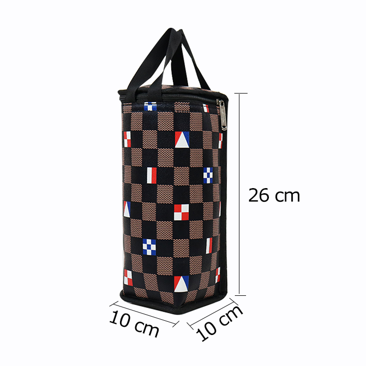 Túi giữ nhiệt bình nước caro lá cờ màu nâu