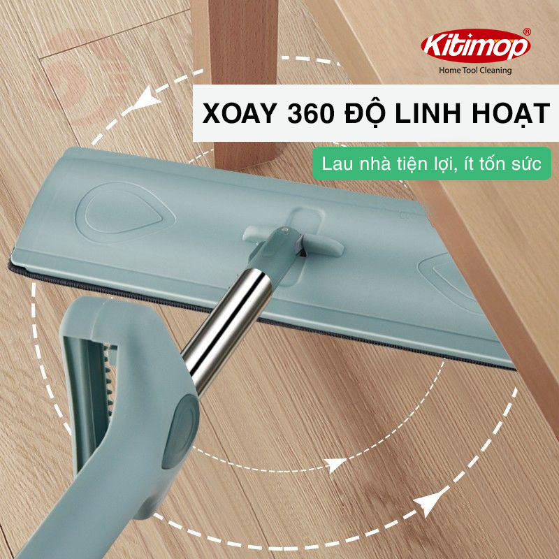 Chổi lau nhà tự vắt Kitimop-X hàng công ty cao cấp, cán inox  to chắc chắn, bàn lau xoay 360 độ lau nhanh và sạch, 3 miếng lau