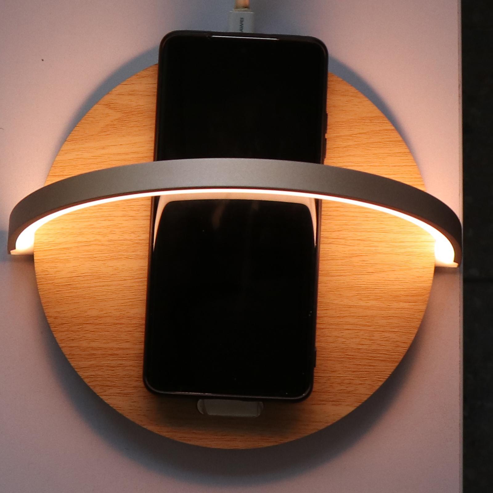 10W Wireless Charger Pad Night Lamp Light wood color
