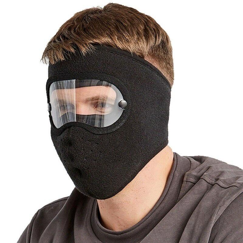 Windproof Anti Dust Face Mask Cycling Ski Breathable Masks Fleece Face Shield Hood Caps with HD Goggles Cycling Cap Balaclava