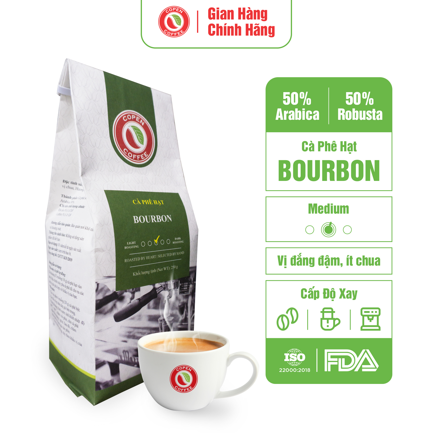 Cà phê hạt Copen coffee Bourbon gói 250 gram (Nguyên Hạt)