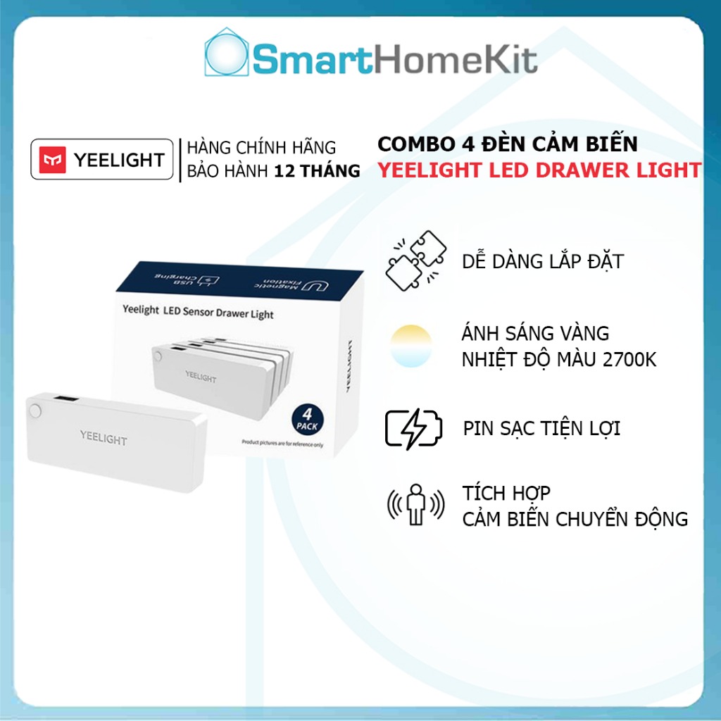 Đèn cảm biến ngăn kéo Yeelight Drawer Sensor Light Combo 4 đèn ánh sáng 2700K - Hàng Chính Hãng