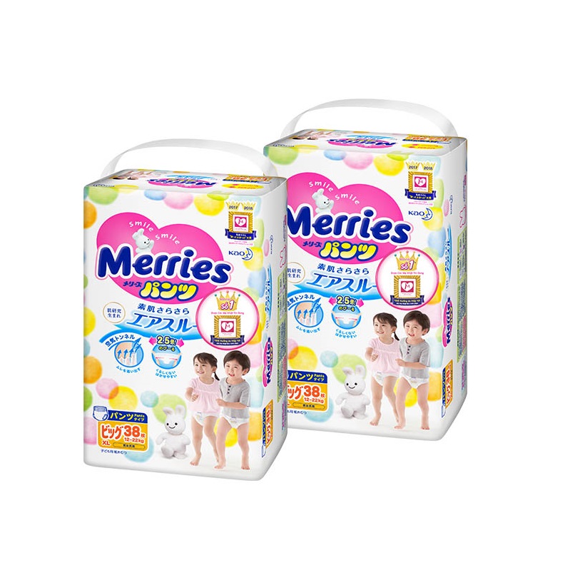 Combo 2 Tã/bỉm quần Merries size XL - 38 miếng (Cho bé 12 - 22kg)