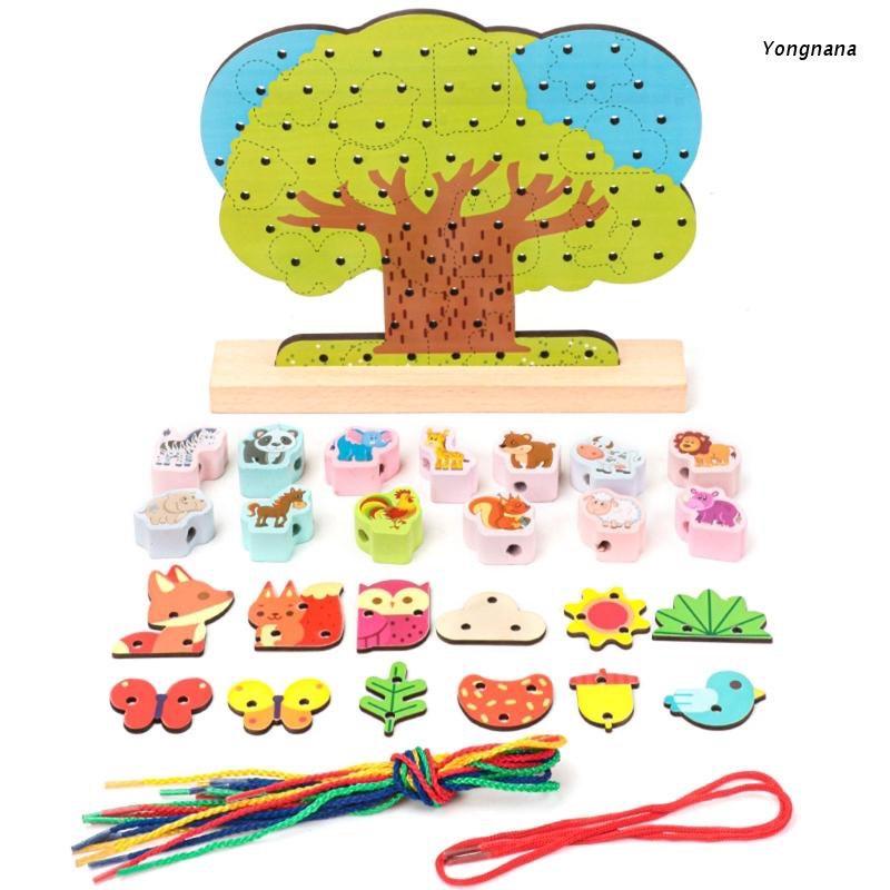 Đồ chơi Montessori Puzzle hạt gỗ luồn cây-dụng cụ dạy học toán tương tác trẻ em