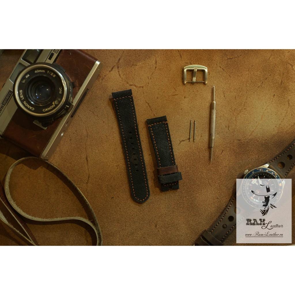 DÂY ĐỒNG HỒ DA BÒ LỘN ĐEN - RAM CLASSIC - ĐỦ SIZE 18, 20, 22, SAMSUNG, APPLE WATCH