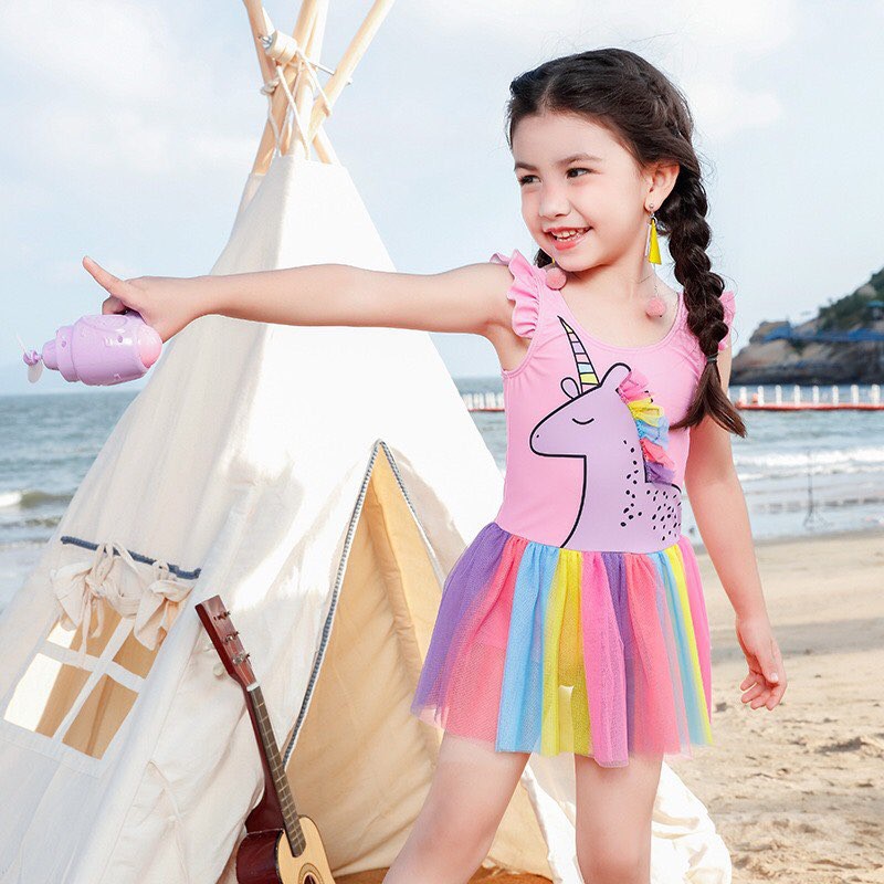 Đồ bơi bé gái ngựa hồng Pony cầu vồng sát nách liền thân siêu xịn mẫu mới hè 2-8T