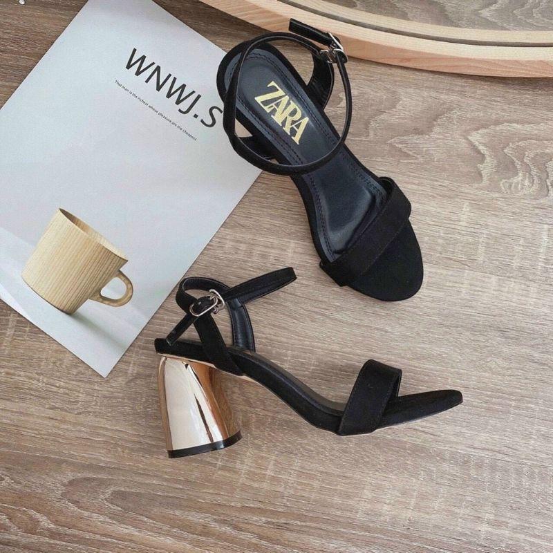 SANDAL HC QUAI NGANG NỈ GÓT TRỤ VÀNG TO - 7P