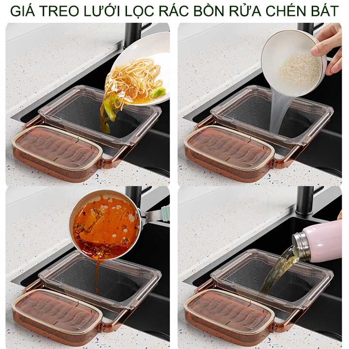 Giá để lưới lọc rác thông minh gắn chậu rửa chén bát, để rẻ-khăn lau đa năng tiện dụng kèm 50 lưới lọc hoặc chỉ túi 50 lưới lọc tùy chọn