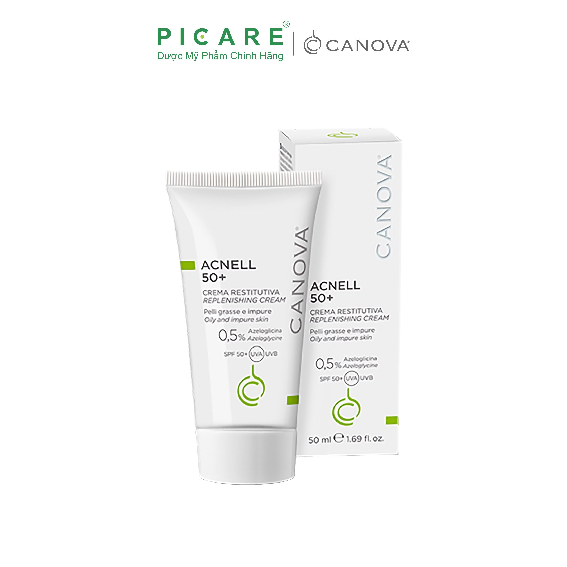 Kem Ngừa Mụn Ban Ngày Dành Cho Da Mụn, Da Kích Ứng Nhạy Cảm Canova Acnell 50+ REPLENISHING CREAM 50ml