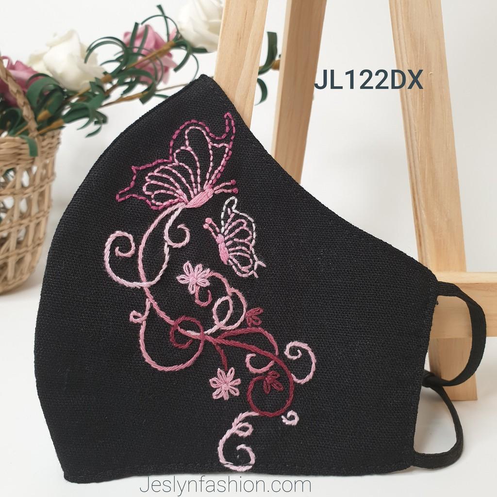 Khẩu trang thêu tay vải linen hình họa tiết bướm JL122DX