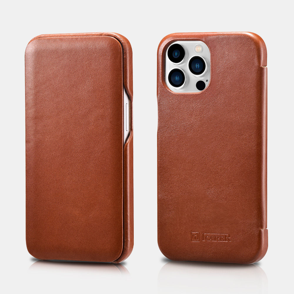 Thanh lý Bao da dành cho iPhone 13 Pro Max  iPhone 13 Pro  iPhone 13  iPhone 13 Mini – iCarer Curved Edge Vintage Folio Case – Hàng chính hãng – iPhone 13 Pro Max – Brown