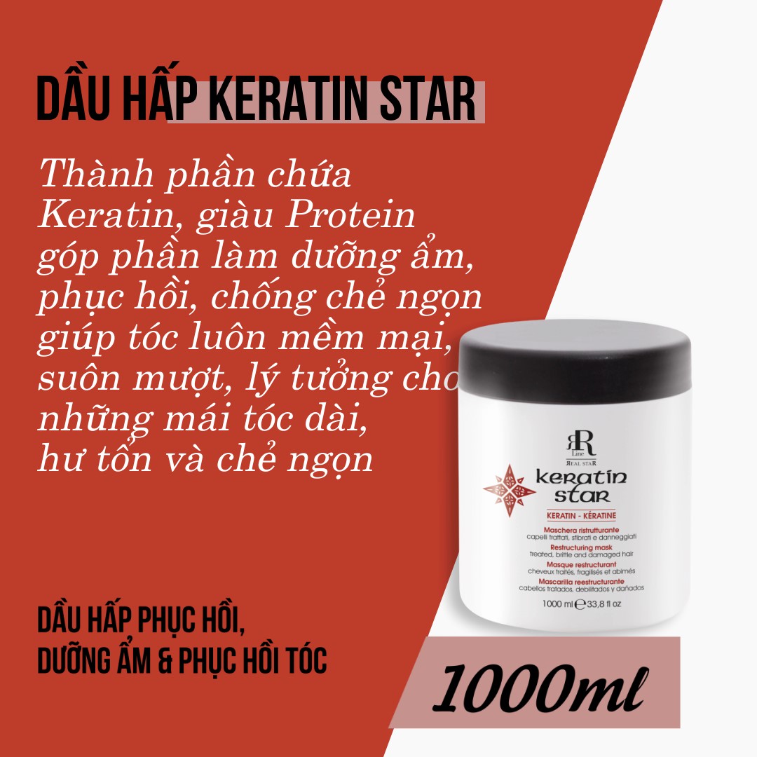 Dầu hấp phục hồi tóc hư tổn RRline Keratin Star Mask 1000ml