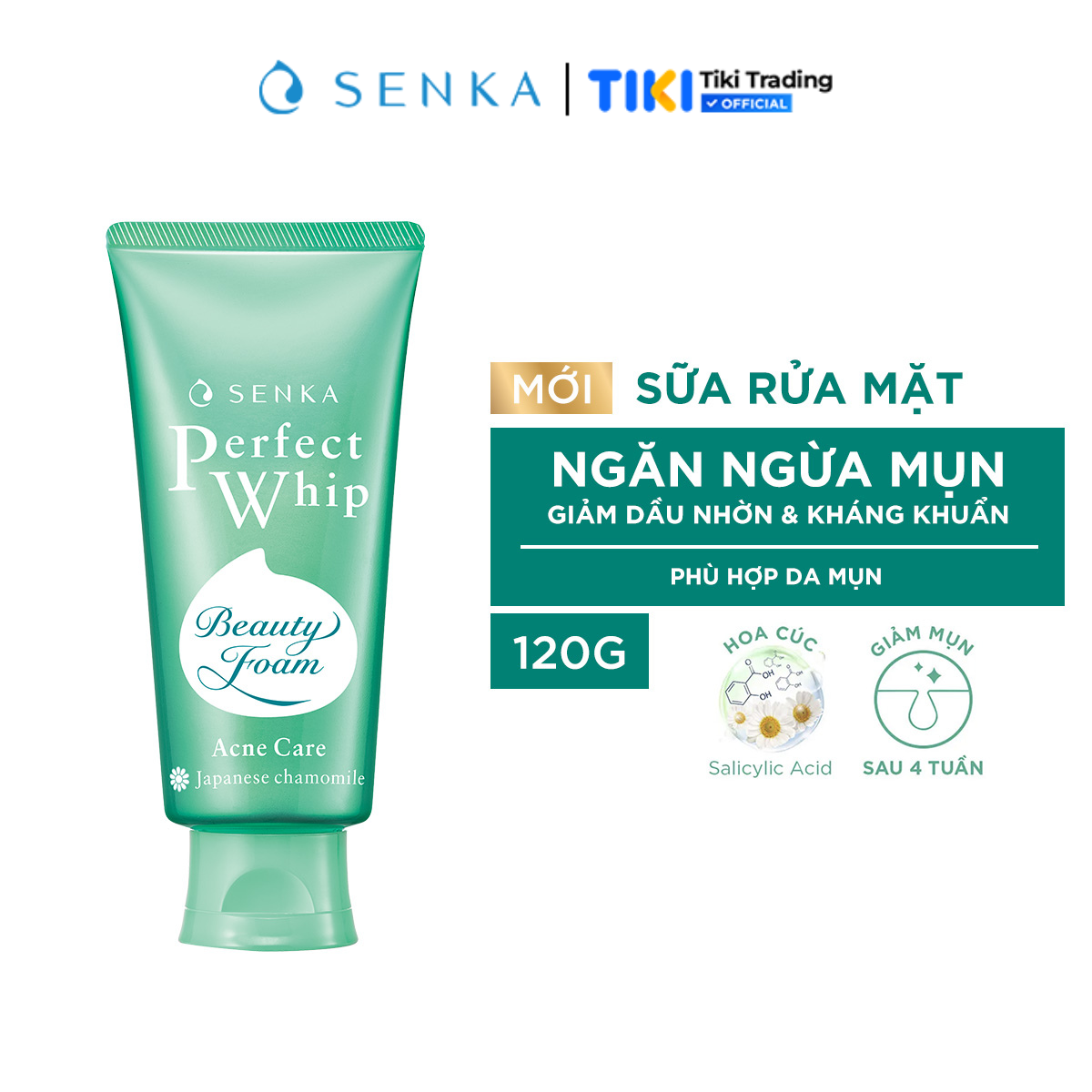 Sữa rửa mặt hỗ trợ trị mụn Senka Perfect Whip Acne Care 100g