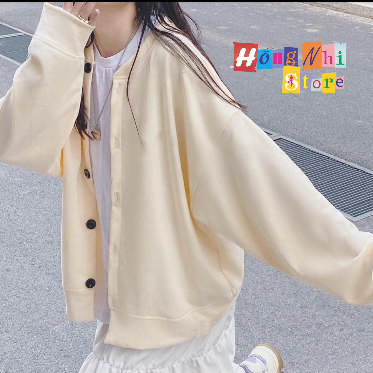 Áo Khoác Cardigan Trơn Màu Trắng Sữa Basic Oversize Ulzzang Unisex Nam Nữ Dáng Rộng - MM