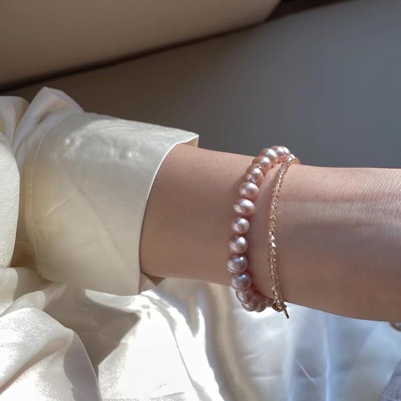 Vòng Tay, Lắc Tay Hạt Ngọc Trai Thật Nước Ngọt Hạt 6ly Mix Bi Bạc Mạ Vàng - Trường Thịnh Ngọc Trai