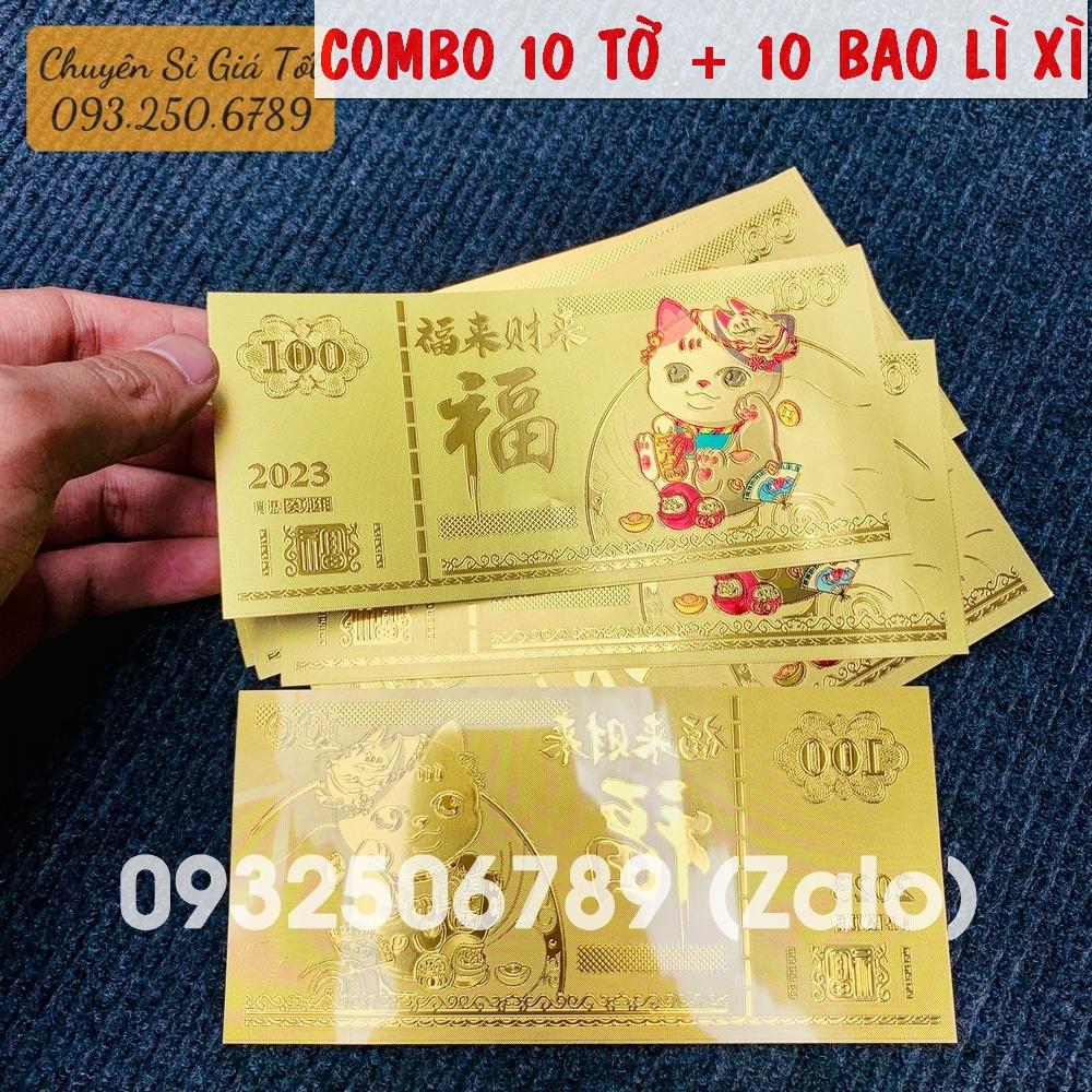 Combo 10 tờ Tiền 100 Macao In Hình Con Mèo Vàng 2023 , tặng kèm bao lì xì - MẪU 2