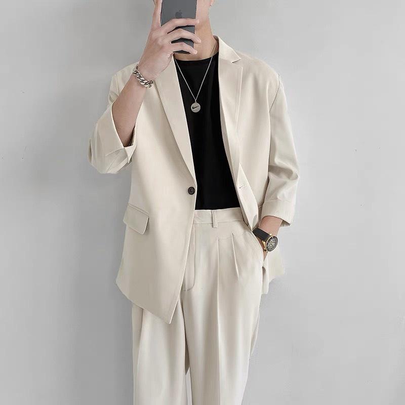 Áo khoác blazer nam nữ thời trang Menswear form rộng hàn quốc 2 khuy 3 màu cơ bản :đen,kem,ghi tối
