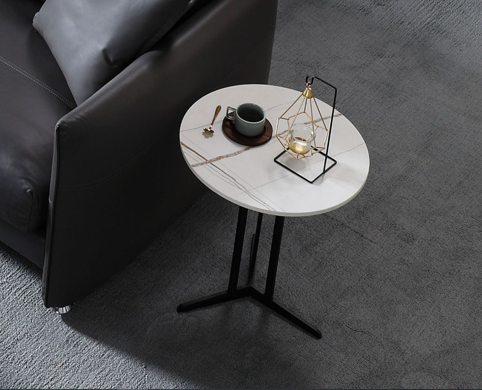 Bàn Trà Mặt Đá, Táp Trà, Bàn Uống Nước Sofa Mặt Đá Ceramic Kết Hợp Chân Sắt Sơn Tĩnh Điện D40xH5 Để Cùng Sofa Phòng Khách Hoặc Bàn Uống Cà Phê –FN03