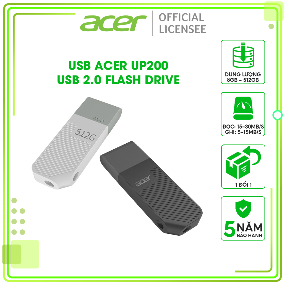 USB 2.0 Acer UP200 Dung lượng USB 256GB - Hàng chính hãng