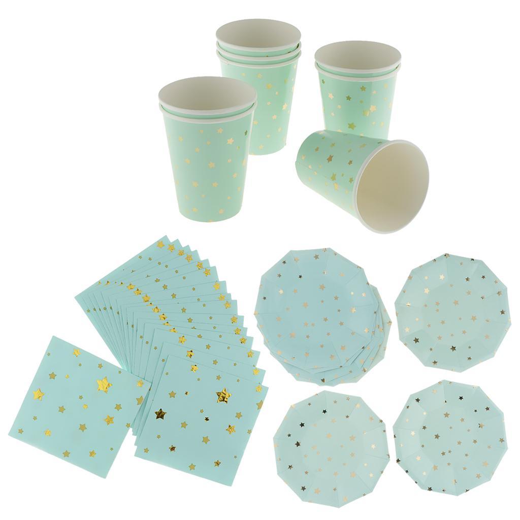 36pcs Star Disposable Paper Napkin Cups Plates for Party Table Decor Blue