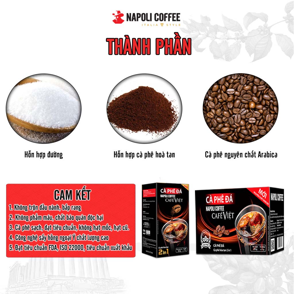 COMBO Đặc Biệt 3 Hộp Cà Phê Đen &amp; Sữa &amp; Socola Napoli Coffee - Cafe Hoà Tan 2in1 - 3in1 - 4in1 - Cà Phê SẠCH