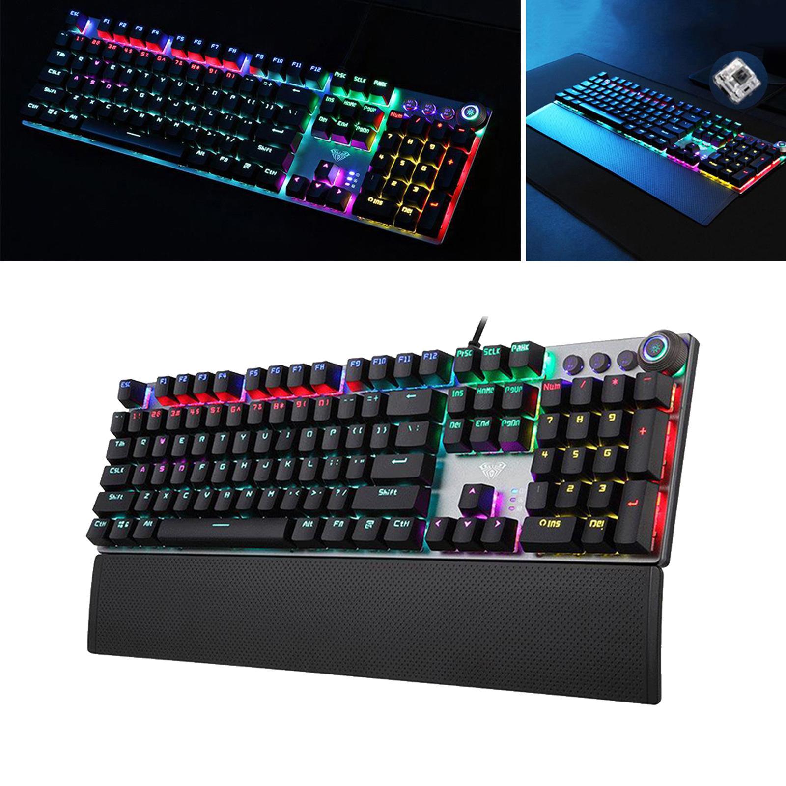 LED Backlit Mechanical Keyboard with Hand Rest Quick-Response for PC Gamers
