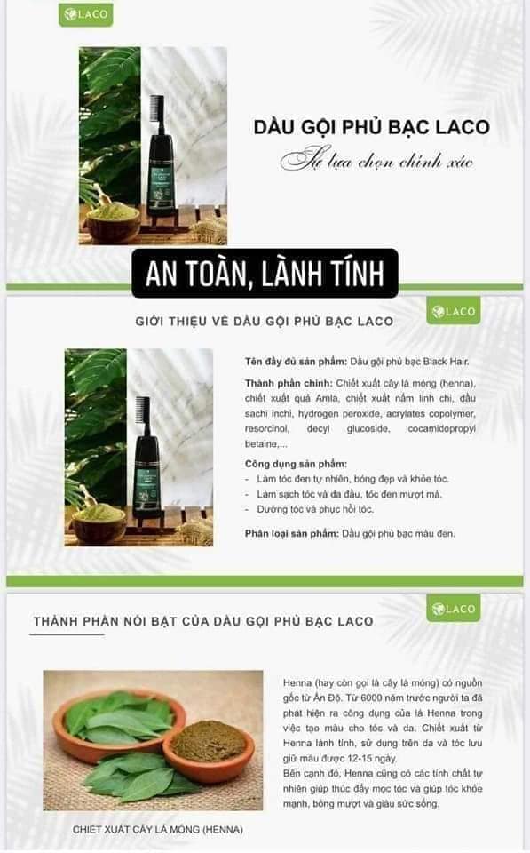 Dầu Gội Phủ Bạc Laco Black Hair - Tóc Đen Tự Tin Sau 9 Phút không phai không sót không hại da đầu mùi thơm chinh hãng sale