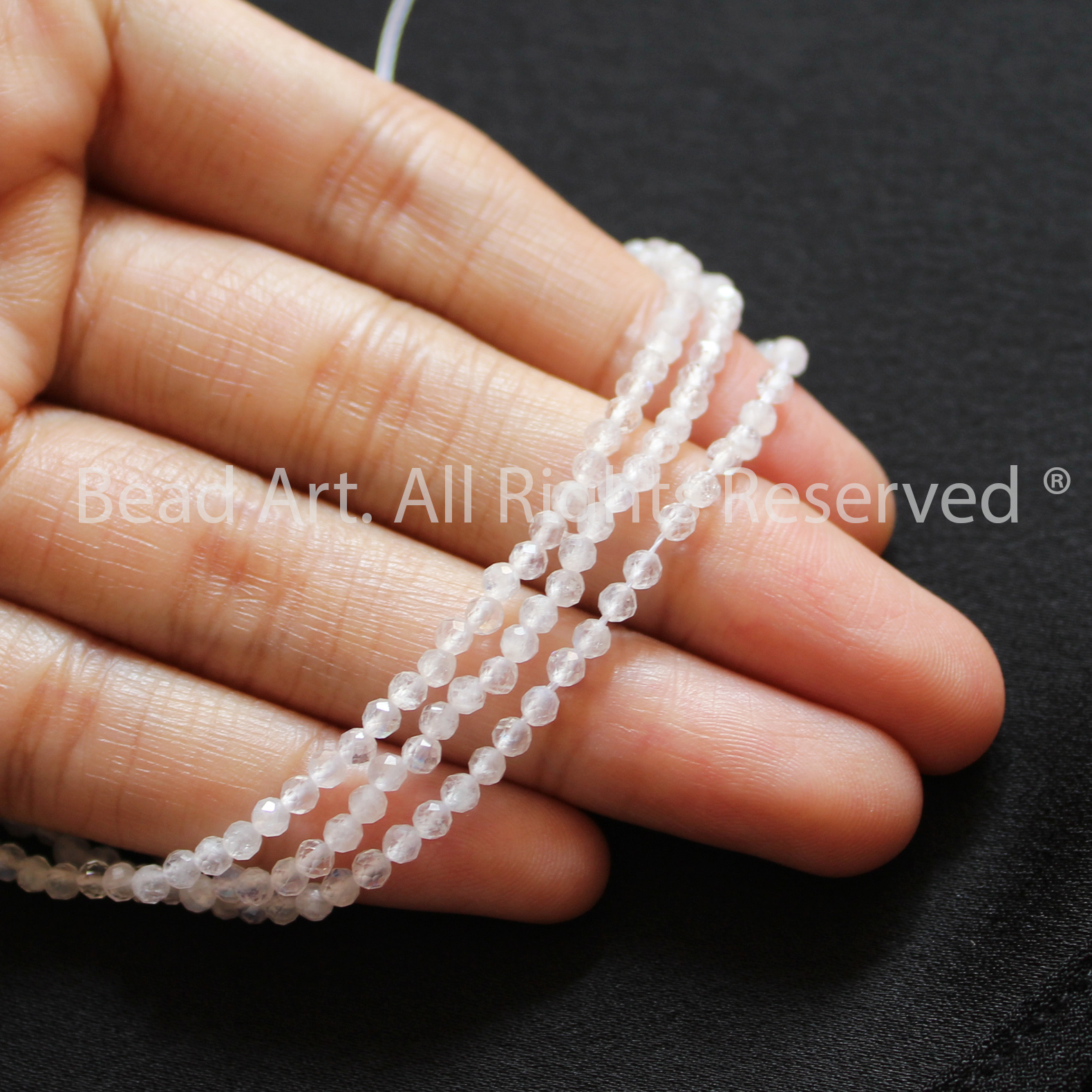 [5 Hạt/10 Hạt] 2.5MM Đá Moonstone Giác Cắt Loại A, Mặt Trăng, Tự Nhiên Ánh Cầu Vồng, Đá Phối Vòng Tay Phong Thuỷ, Chuỗi Hạt, Mệnh Kim, Thuỷ - Bead Art