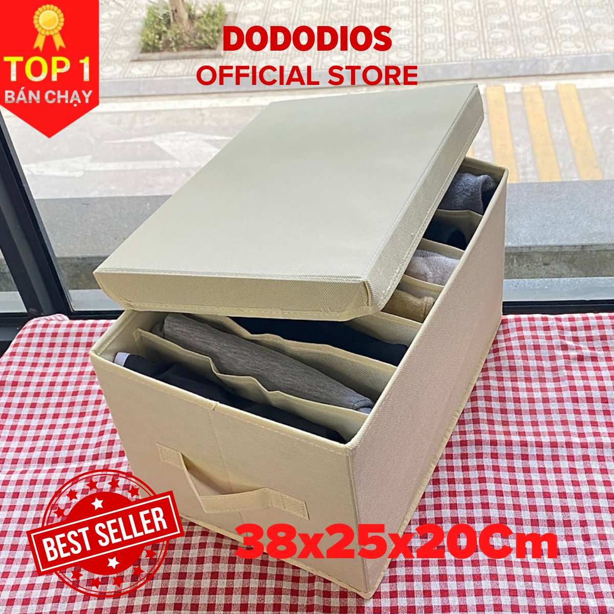 Bộ 2 hộp đựng đồ chia 7 ngăn sắp xếp quần áo dododios - Hộp vải đa năng HQ2 tiện ích, chất liệu cao cấp, phong cách Nhật Bản sang trọng