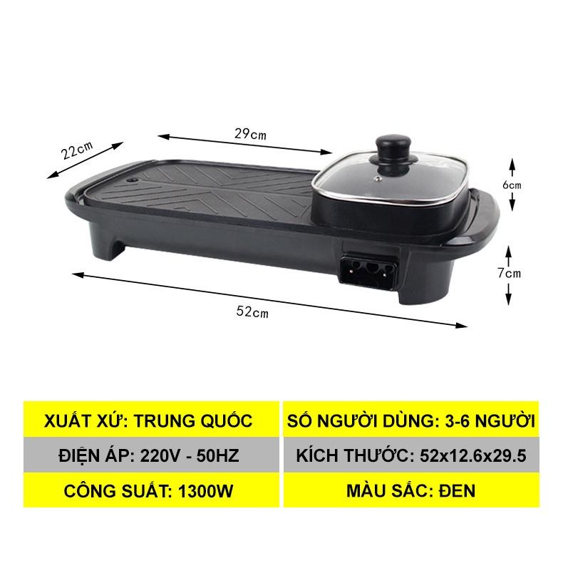 Bếp lẩu nướng đa năng chống dính 2in1, công suất 1300W phù hợp 6 người dùng
